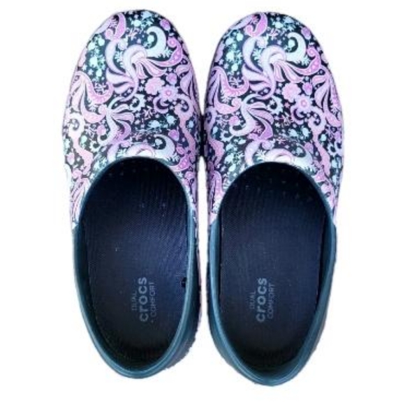 CROCS Neria Pro II Clogs Pink Paisley Flower Floral Black Dual Work Uniform 8 - Picture 3 of 8